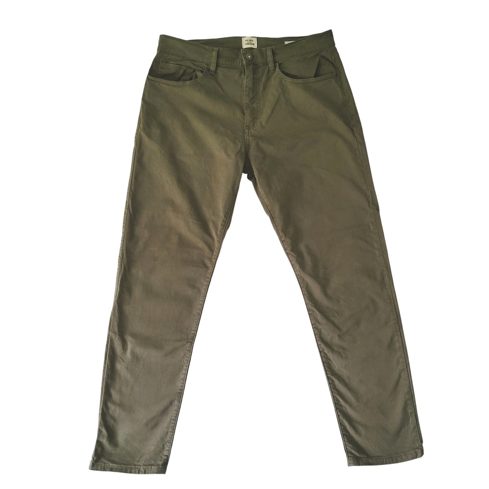 Flint Tinder 365 Chino Pants NWOT Mens 33x30 Tapered Fit Olive Green Stretch